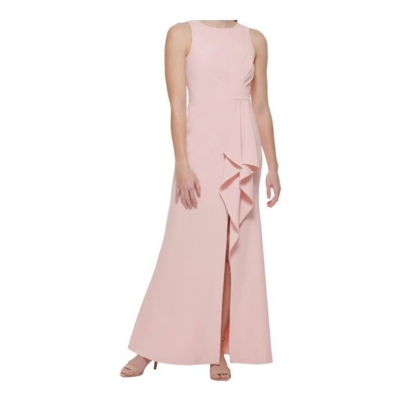Eliza J‎ Sleeveless Pink Cross Bodice Cascading Ruffle Maxi Gown w/Split Size 12 - Picture 1 of 16